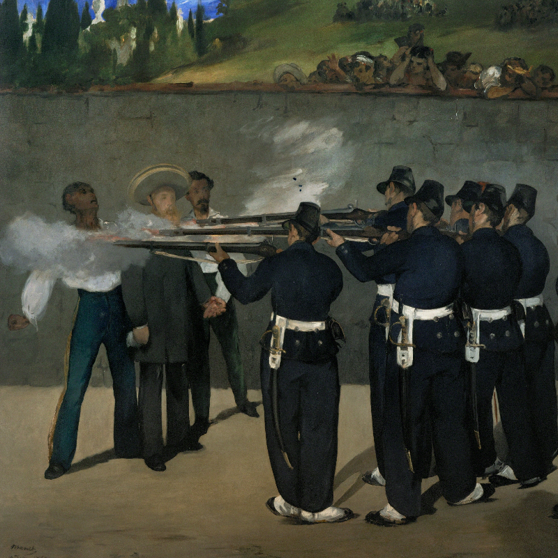 Gemälde der Erschießung Kaiser Maximilians von Mexiko von Édouard Manet. Ca. 1868/1869.
