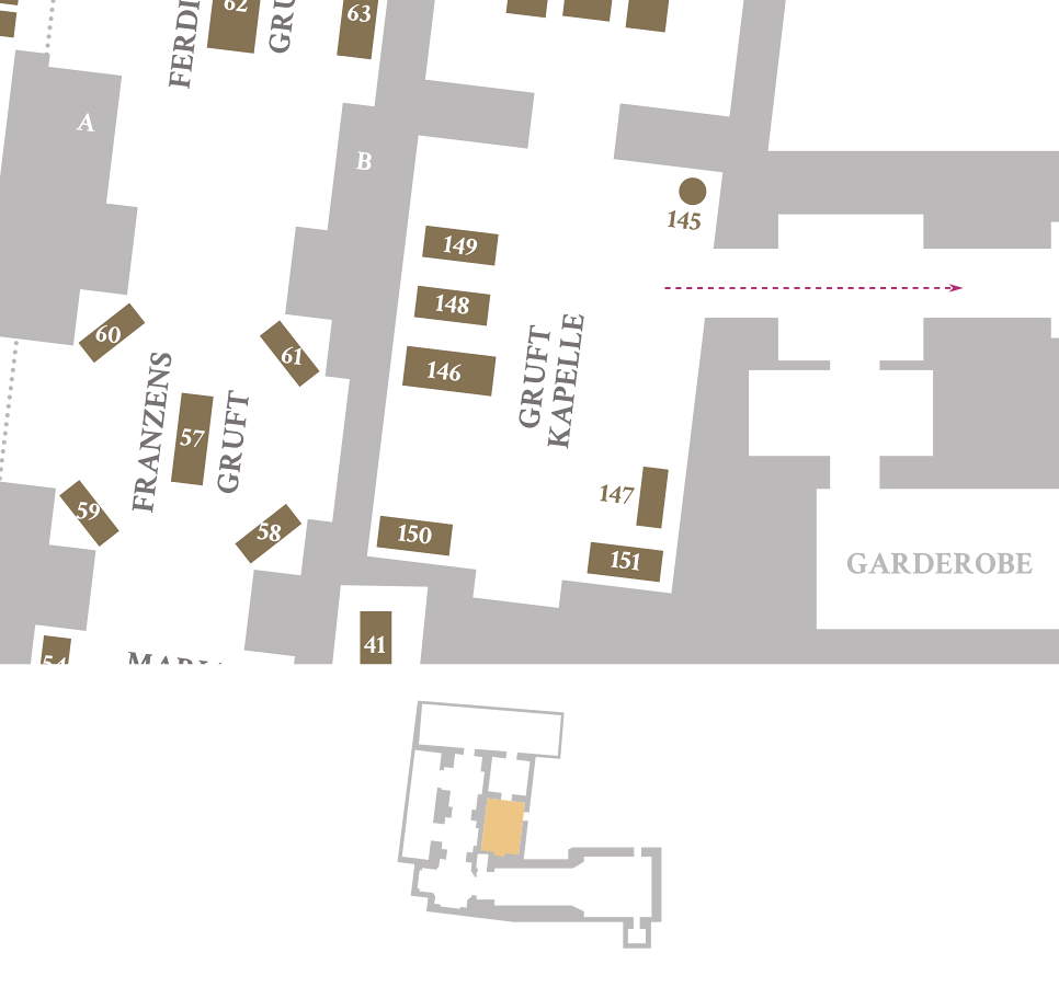Ausschnitt aus dem Plan der Kapuzinergruft - Gruftkapelle. Plan per Klick vergrößern.