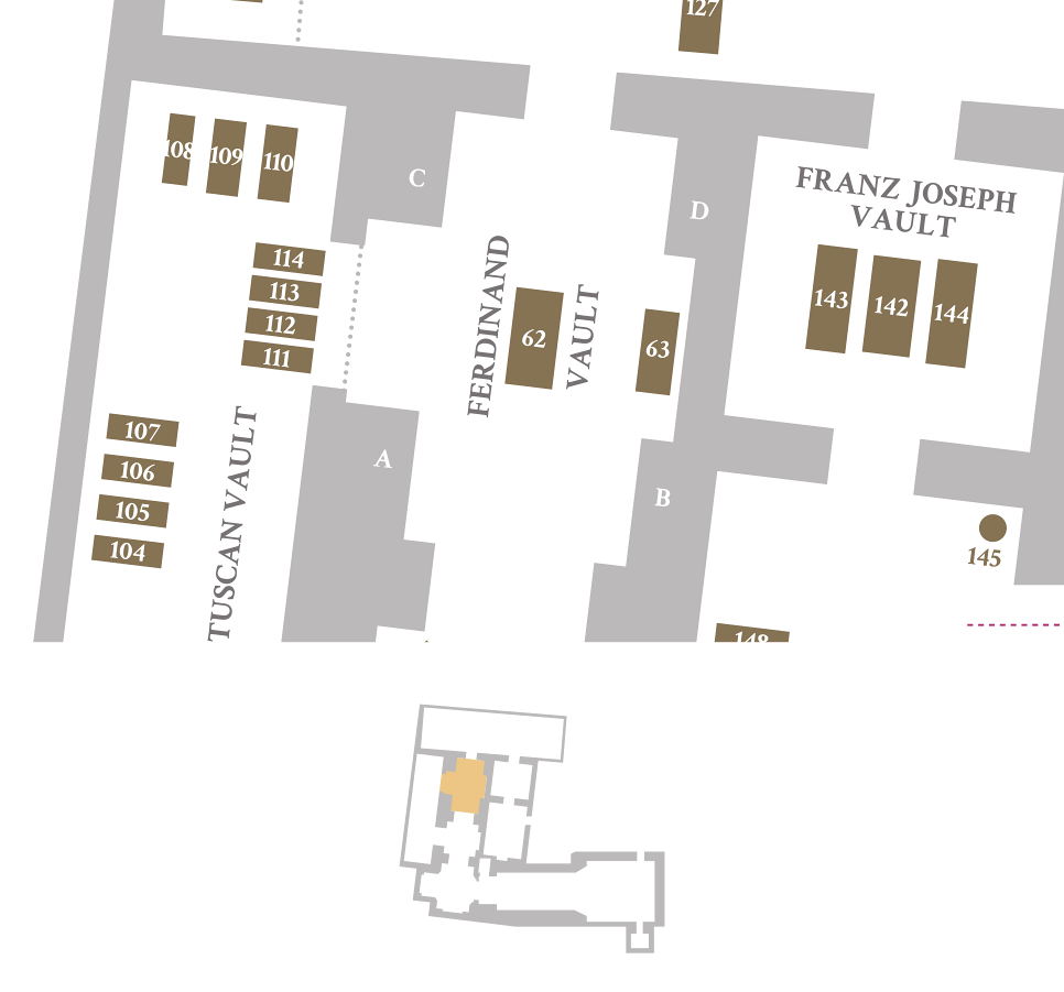 Excerpt from the map of the Capuchin Crypt – Ferdinand Vault. Click to enlarge the map.